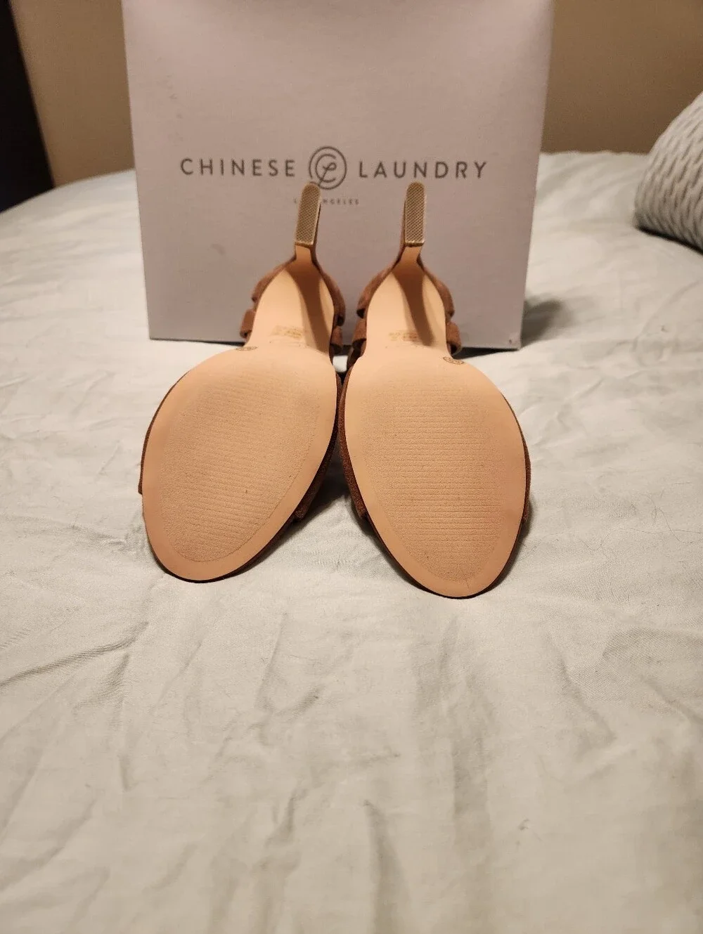 Chinese Laundry Brown Suede Open-Toe Ankle Strap Heels